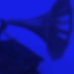 A graphic of a gramophone on a blue background. 2023拉丁格莱美奖的字样被白色覆盖.